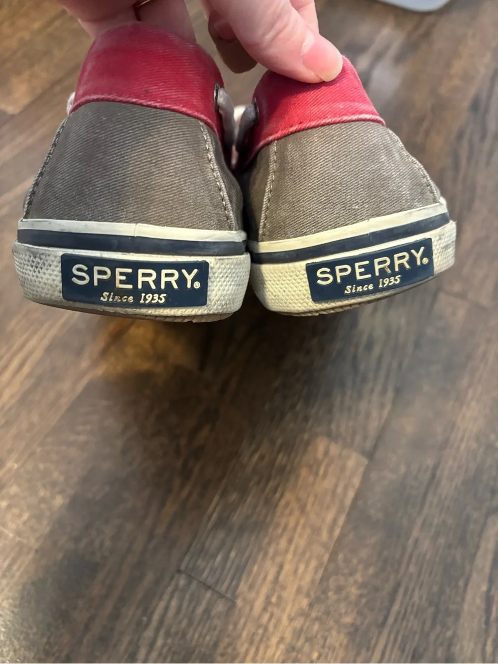 Men's Sperrys Two-Tone Canvas Boat Shoes in grey and Red